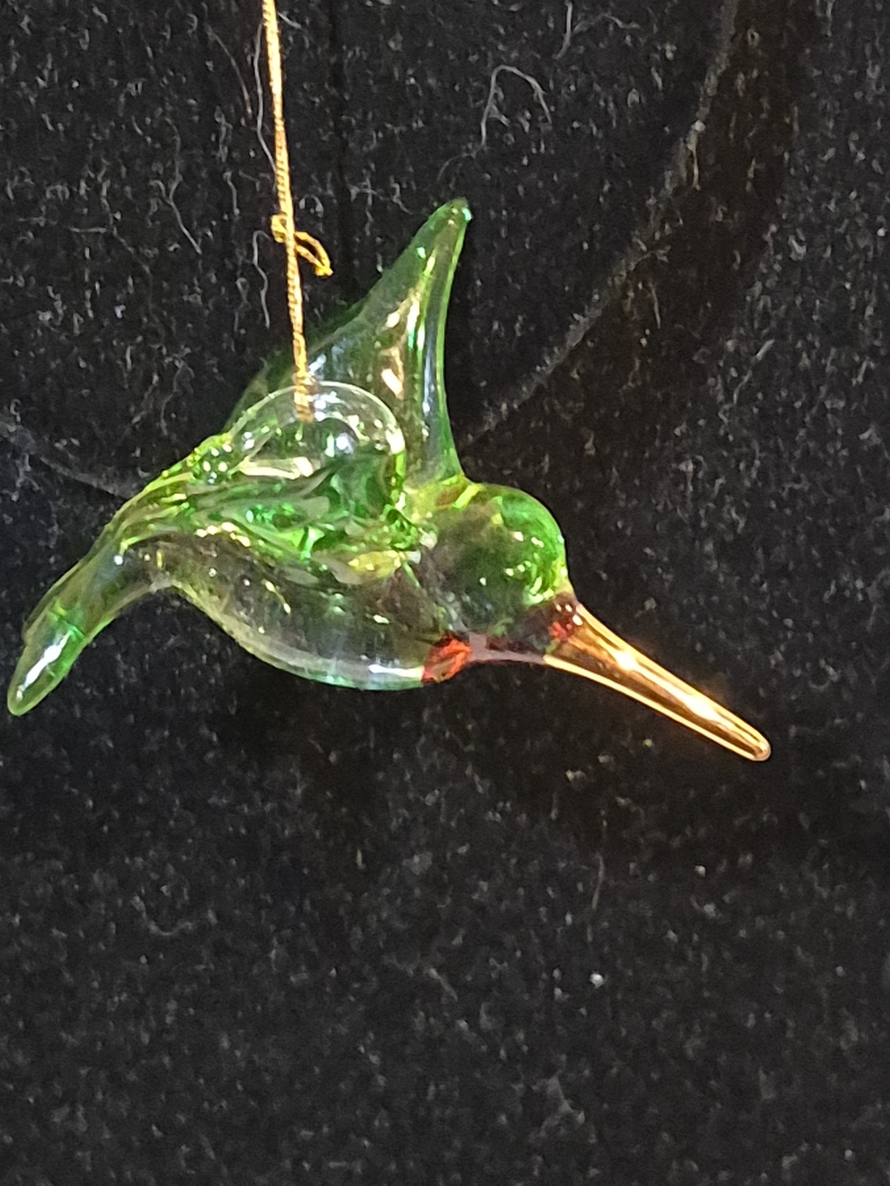 Vintage Hand-Blown Glass Hummingbird Ornament 24K Gold Dipped Beak